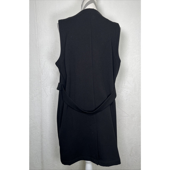 NWT Chicos Sz. 2 Crepe Vest Jacket Womens Black Longline Jacket Belted Charity - Picture 3 of 13